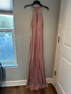 Jovani Dusty Rose Halter Evening Gown with Crystal Detail